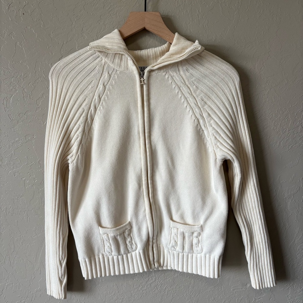 IZOD Cotton Sweater Zip Up White Petite Large - Picture 2 of 9